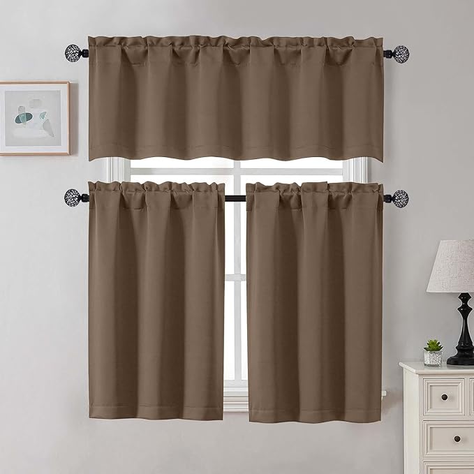 Gwine Brown Blackout Curtains 30 Inch Length, Short Kitchen Curtains - Image 2