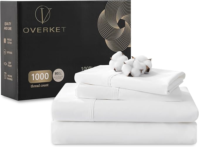 1000 Thread Count Egyptian Cotton Sheets Queen Size Set Sateen Weave Soft by overket