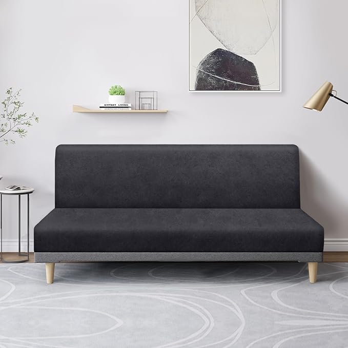 molasofa Leather Like Stretch Futon Slipcover Armless Futon Bed Sofa Cover - Image 3