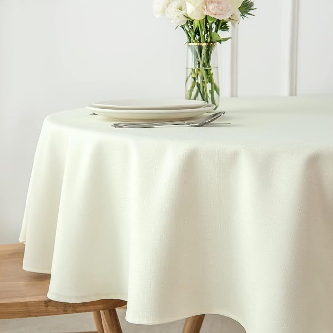 maxmill Round Linen Looking Textured Tablecloth Spill-Proof Wrinkle Free Soft - Image 4