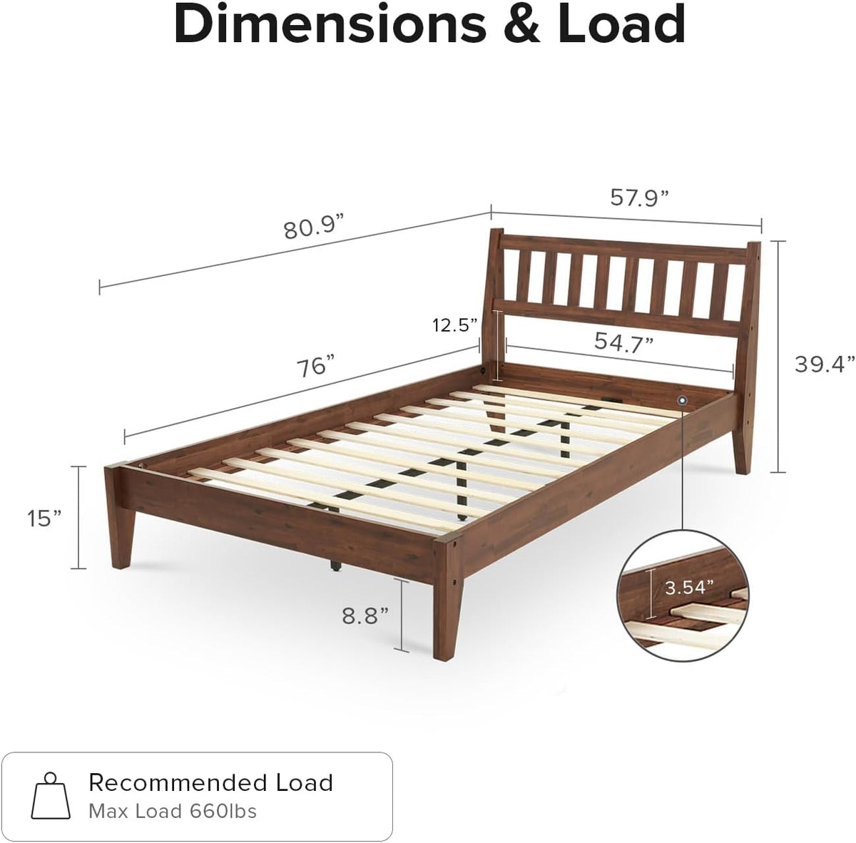 mopio ted full bed frame, headboard, platform bed shown in use