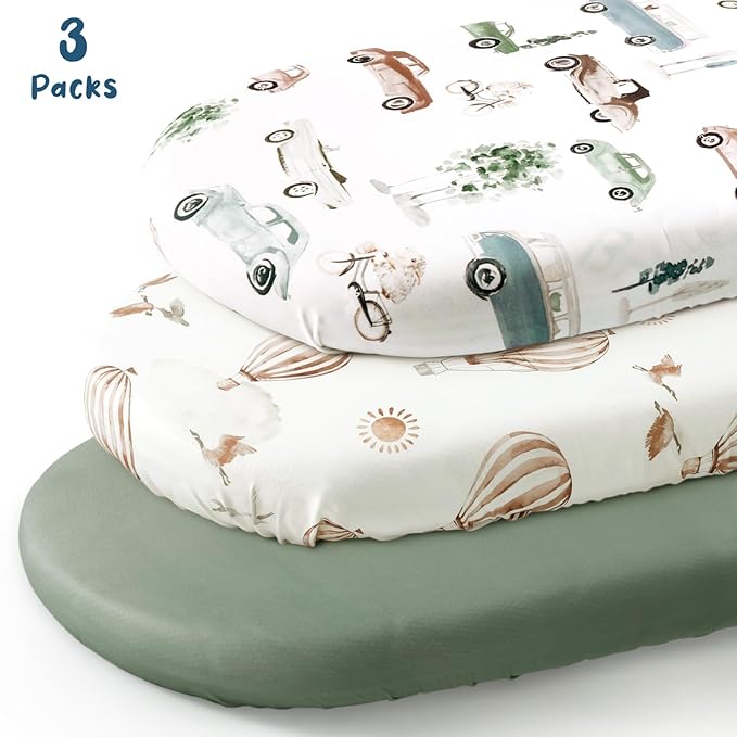 GRSSDER Stretchy Ultra Soft Fitted Bassinet Sheets 3 Pack, Universal Fit - Image 2