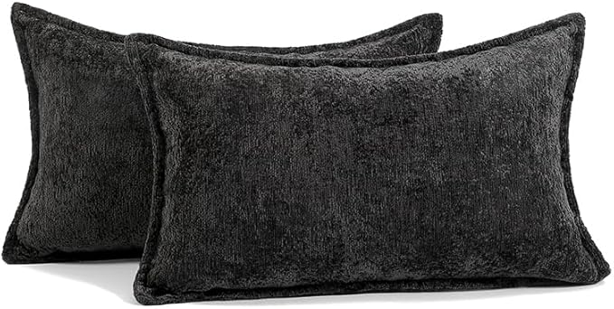 Pack of 2 Black Decorative Throw Pillow Covers 12x20 Cozy Soft Chenille Accent - Image 6