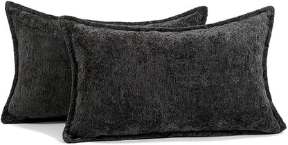 Pack of 2 Black Decorative Throw Pillow Covers 12x20 Cozy Soft Chenille Accent - Image 6