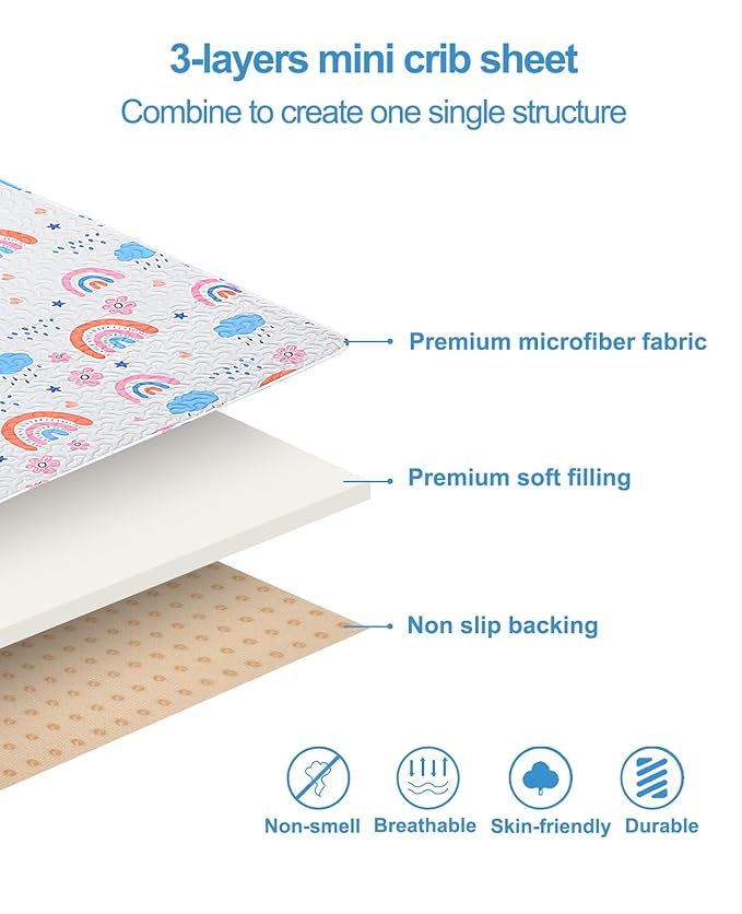 Quilted Pack n Play Sheet Fitted, Breathable Thick Pad - Image 3