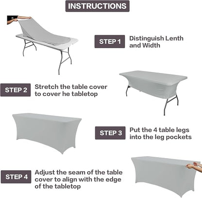 IVAPUPU 2 Pack 6FT Table Cloth for Rectangular Fitted Events Stretch Grey Table - Image 4