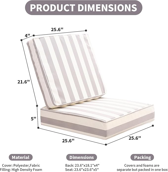 Outdoor Seat Cushions Set for Patio Furniture Deep Seating Patio Cushion Set - Image 5