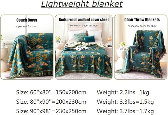 MSGKV 100% Cotton Blanket Boho Throw Blue Warm Couch Sofa Bed Double Sided Knit - Image 9