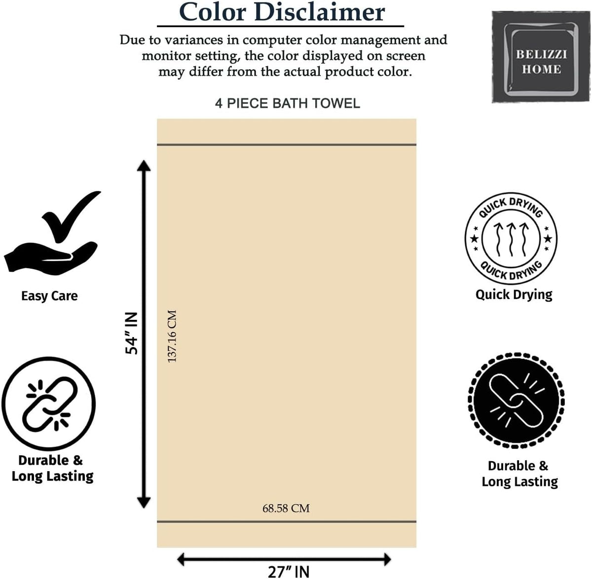 belizzi home 4 pack bath towel set 27x54, package contents
