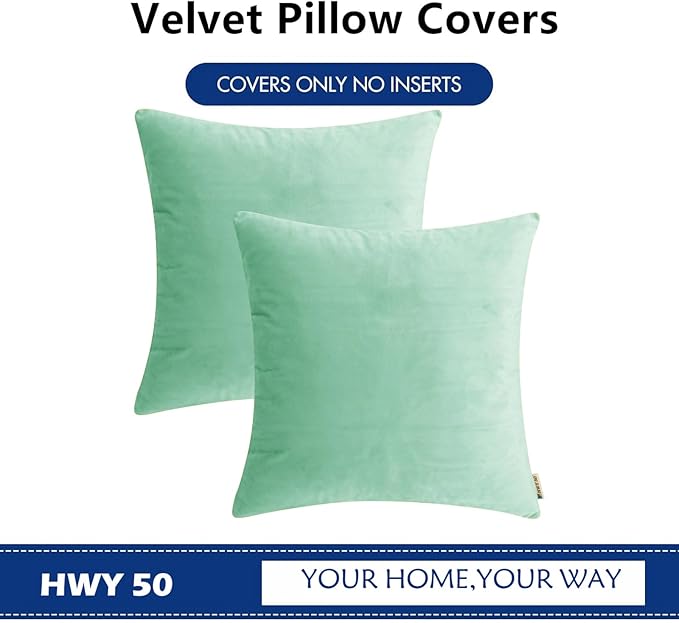 HWY 50 Aqua Green Velvet Throw Pillow Covers 22x22 Inch - Image 6