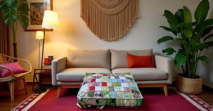 CRAFT KALA Indian Square Patchwork Traditional Pouf Cover Indian Living Room - Image 3