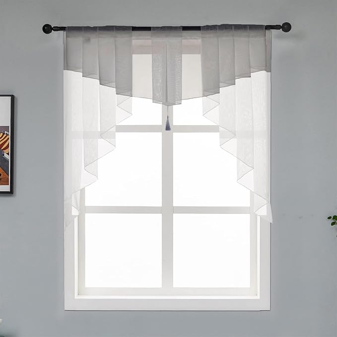 Swag Sheer Valance Curtains for Living Room, Valance for Farmhouse Windows by PearAge