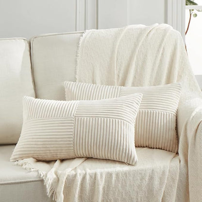 Fancy Homi 2 Packs Cream Lumbar Decorative Throw Pillow Covers 14x22 Inch by Fancy+Homi