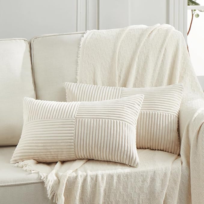 Fancy Homi 2 Packs Cream Lumbar Decorative Throw Pillow Covers 16x28 Inch by Fancy+Homi