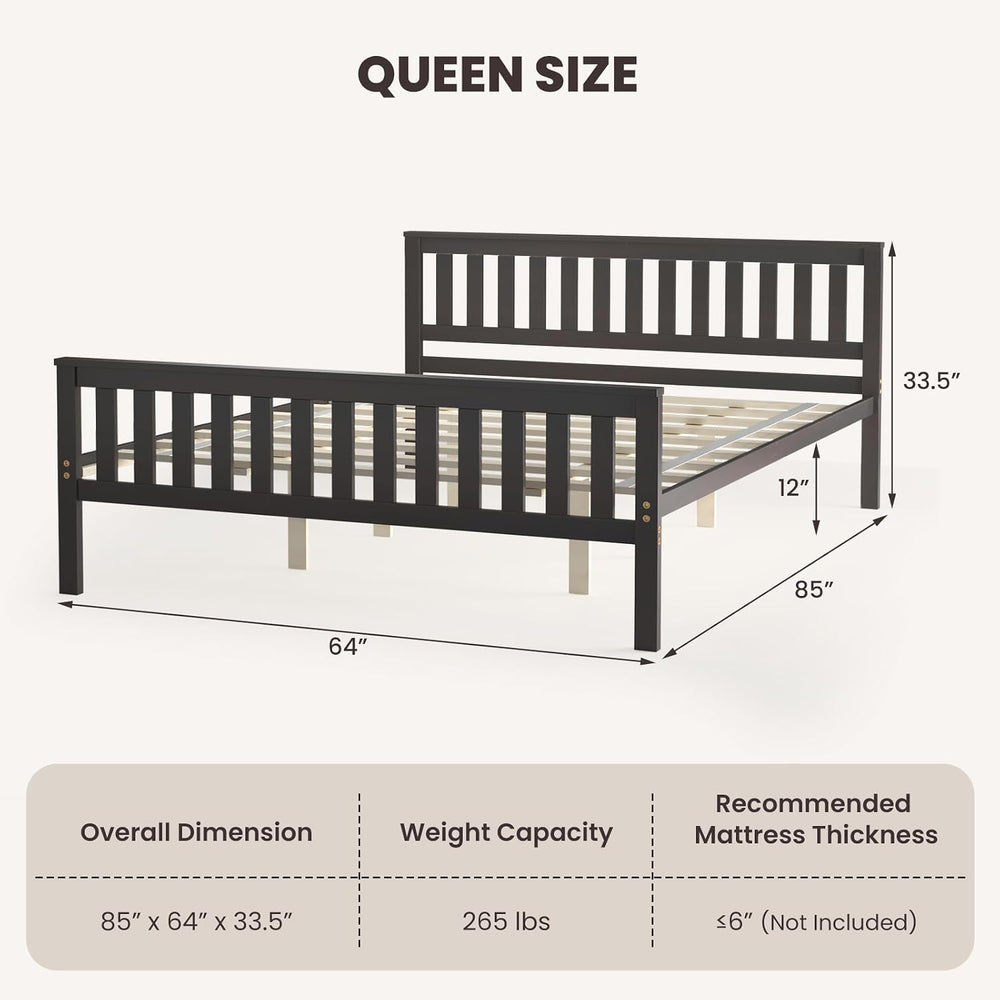 GIANTEX Queen Size Wood Platform Bed Frame, Mid Century Queen Bed Frame with ...