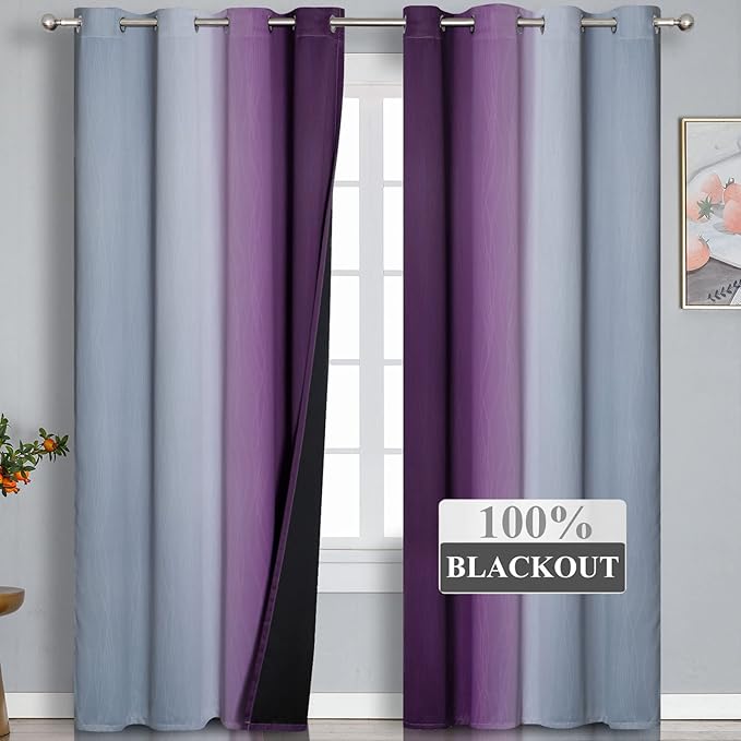 Estelar Textiler Grey and Purple Blackout Curtains - Image 2