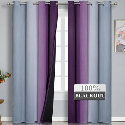Estelar Textiler Purple and Grey Ombre Blackout Curtains 102 Inches Long - Image 2