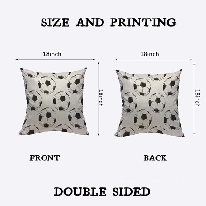 TKS MITLAN Sport Football Pattern Pillow Cover 18x18 inch Black White Soccer - Image 2