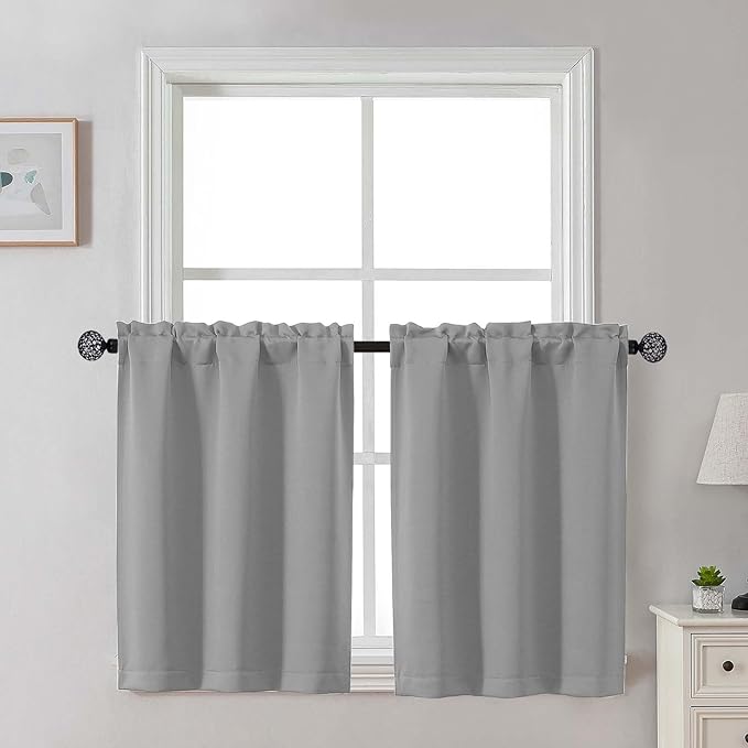 Gwine Silver Grey Blackout Curtains 30 Inch Length, Short Kitchen Curtains by Gwine