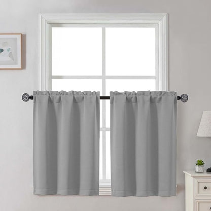 Gwine Silver Grey Blackout Curtains 30 Inch Length, Short Kitchen Curtains by Gwine