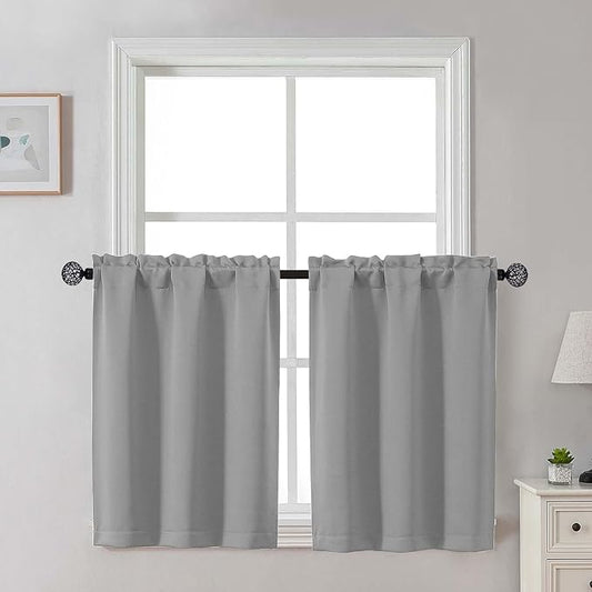 Gwine Silver Grey Blackout Curtains 30 Inch Length, Short Kitchen Curtains by Gwine