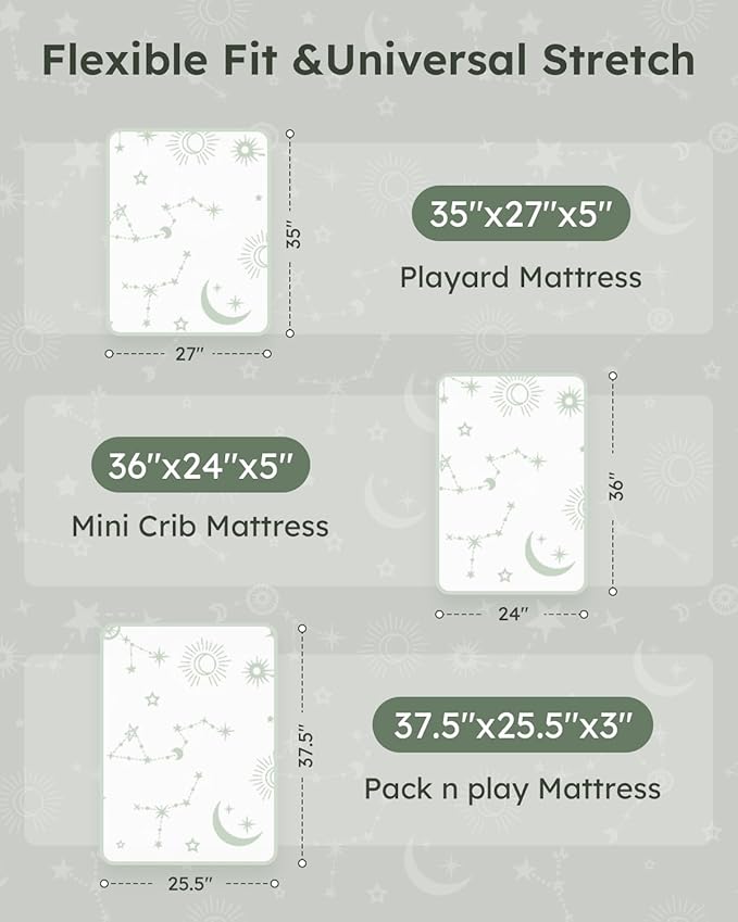 Pack and Play Sheets Fitted 3 Pack, Mini Crib Sheets - Image 3