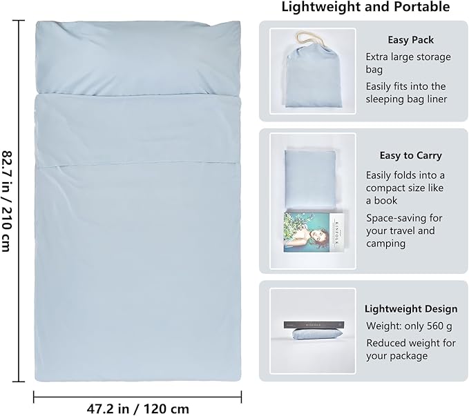 Sleeping Bag Liner Camping Adult Sleep Sack Lightweight Travel Sheet - Image 2