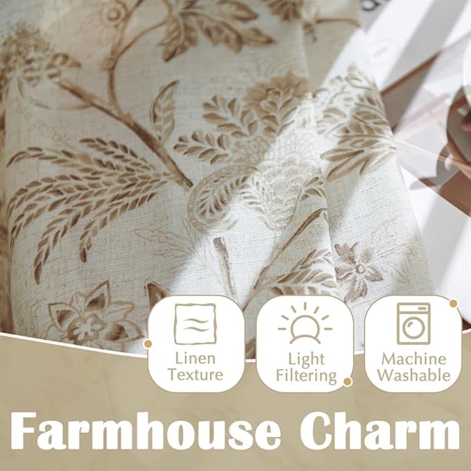 jinchan Floral Linen Tier Curtains 24 Inch Farmhouse Cafe Curtains Rod Pocket - Image 6