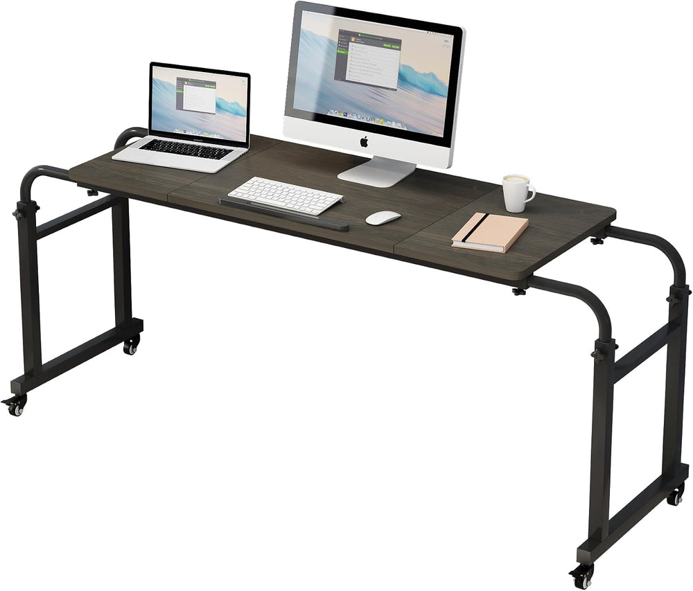 TigerDad Tilt Overbed Table with Wheels, Height Adjustable Rolling Desk for K...