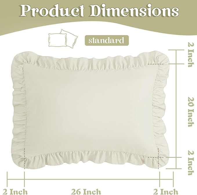 KKJIAF Ruffle Pillow Cases Standard Size Set of 2, Ruffled Pillow Covers - Image 3