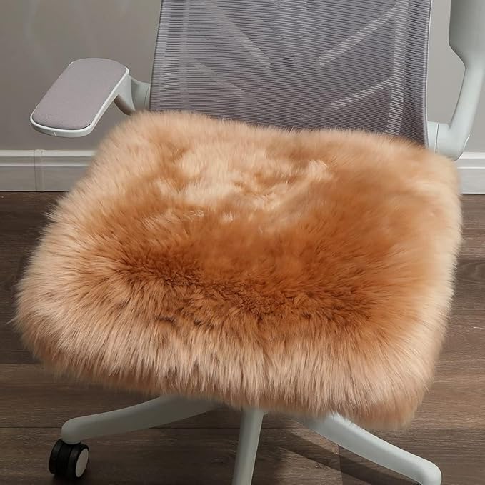 LLB Sheepskin Chair Cushion Non-Slip Back Square Genuine Fur Chair Cover Silky by LLB