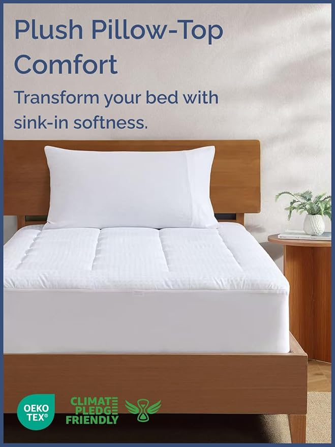 Mattress Pad Twin Size – Quilted Fitted Mattress Protector – Cotton Pillow Top - Image 2