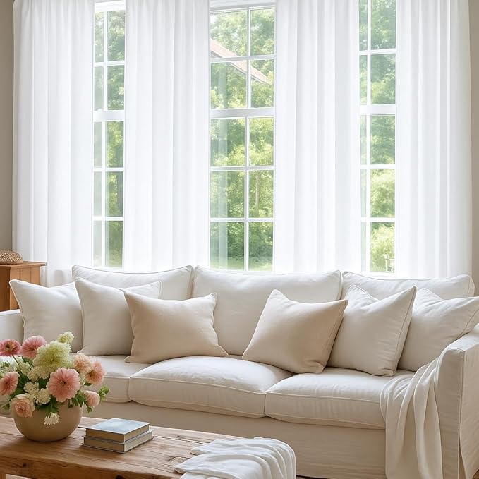 HOMEIDEAS White Semi Sheer Curtains 63 Inches Long, Light Filtering Privacy - Image 2