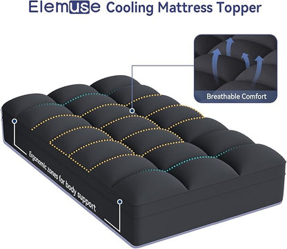 ELEMUSE Twin XL Black Cooling Mattress Topper, Pillow Top, 100% Polyester - Image 2