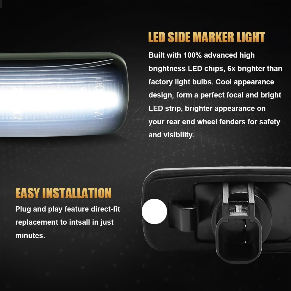 LED Side Marker Lights Smoked Lens White for 2010-2017 Dodge RAM 2500 3500