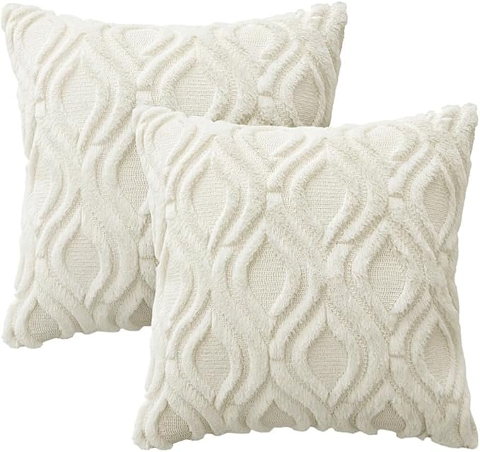 MIULEE Cream White Throw Pillow Covers 20x20 Inch, Soft Winter Plush Faux Wool - Image 6