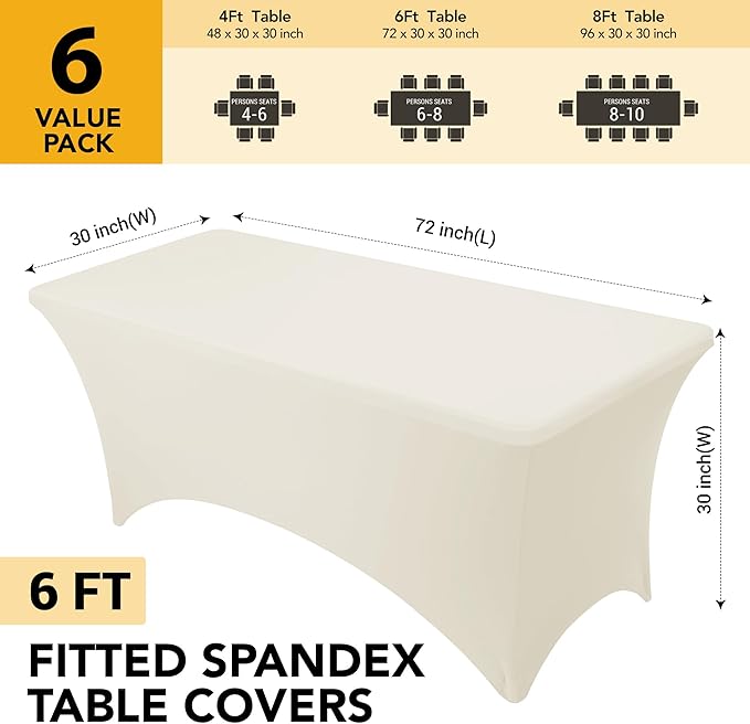 6-Pack Premium Cream Spandex Tablecloths - Image 6