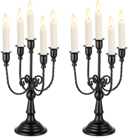 Sziqiqi Black Candelabra Candle Holder for Halloween, 5 Arms Candelabra