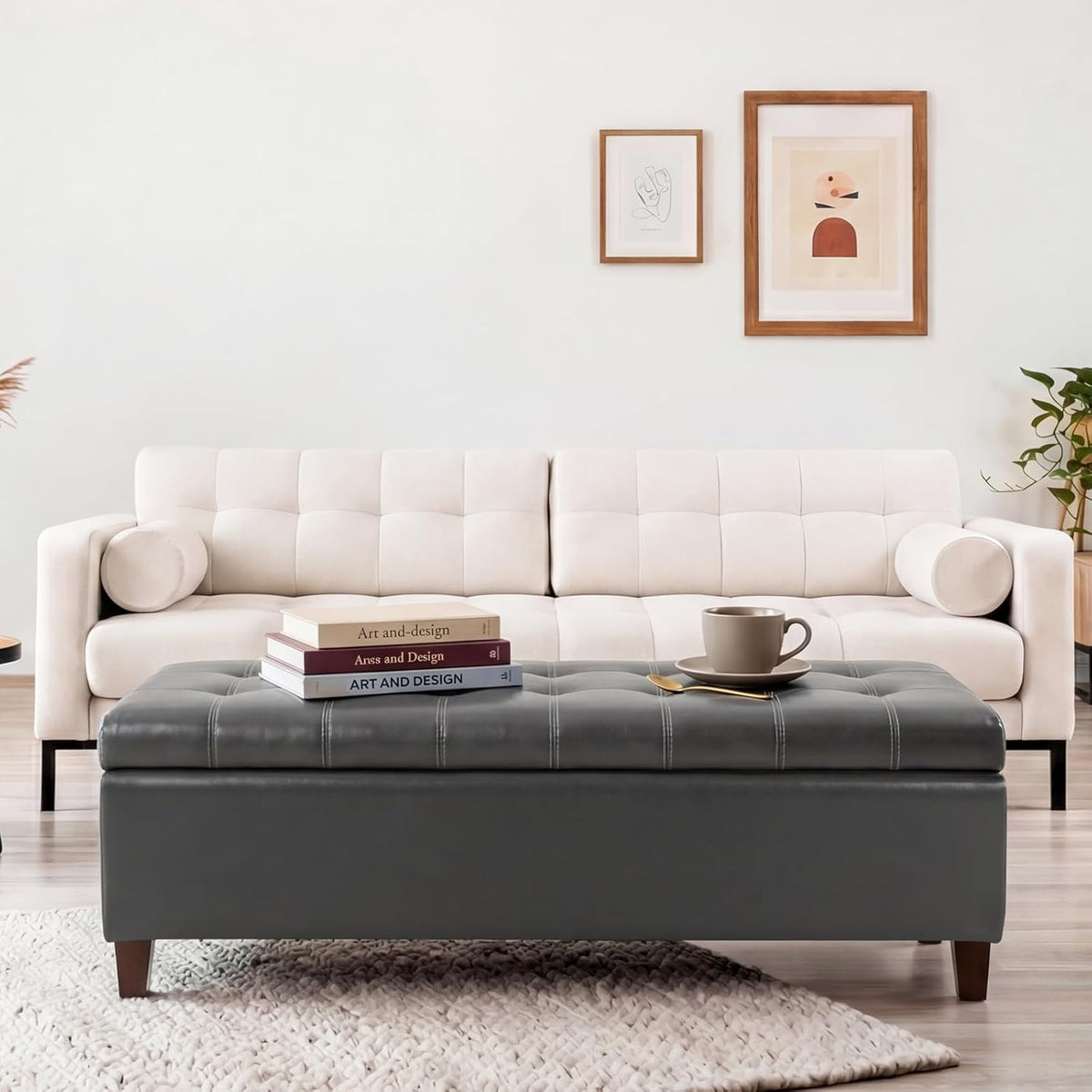 joveco 51 inch storage bench,leather tufted storage ottoman, package contents