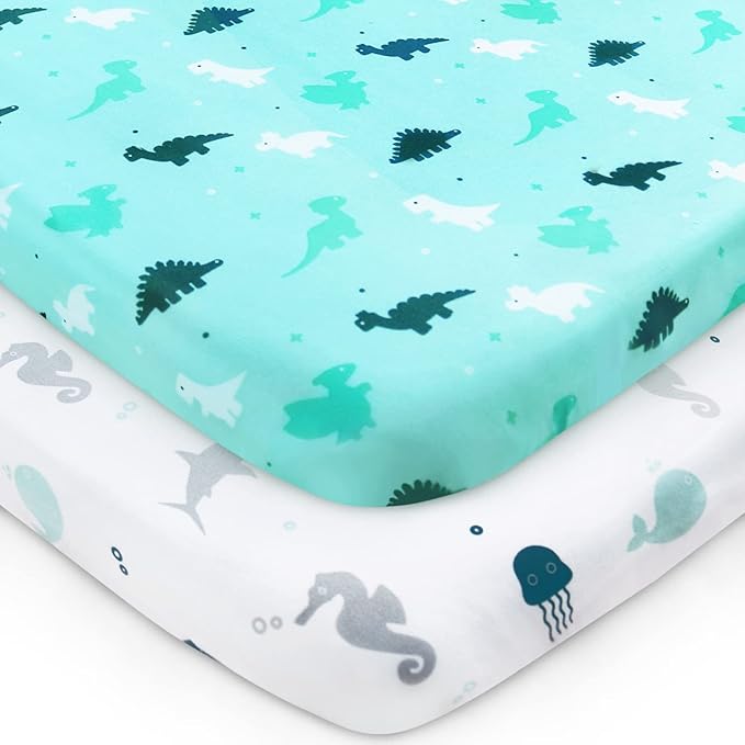 Pack and Play Sheets Fitted, Mini Crib Sheets 2 Pack, Playard Sheets Compatible by SpringspiritBedding