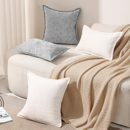 Pack of 2 Light Gray Decorative Throw Pillow Covers 24x24 Cozy Soft Chenille - Image 4