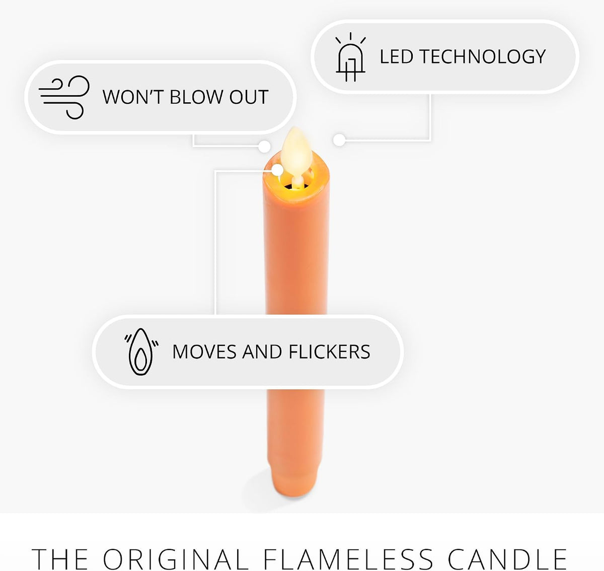 Luminara Taper, 1" x 9.5" AA Battery Wax Flameless Candle w/Timer, Remote Available Russet Orange Flickering White LED Light Flame, Home Decor for Halloween Fall Indoor Candlestick Decoration
