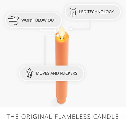 Luminara Taper, 1" x 9.5" AA Battery Wax Flameless Candle w/Timer, Remote Available Russet Orange Flickering White LED Light Flame, Home Decor for Halloween Fall Indoor Candlestick Decoration