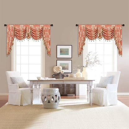 ELKCA Coffee Jacquard Swag Waterfall Valance Luxury Floral Curtain Valance - Image 7