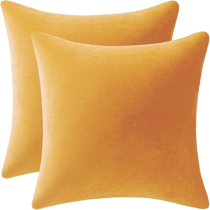 Couch Pillow Covers 24x24 Golden Yellow: 2 Pack Cozy Soft Velvet Square Throw by DEZENE