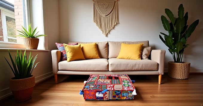 CRAFT KALA Indian Square Patchwork Traditional Pouf Cover Indian Living Room - Image 2