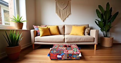 CRAFT KALA Indian Square Patchwork Traditional Pouf Cover Indian Living Room - Image 2
