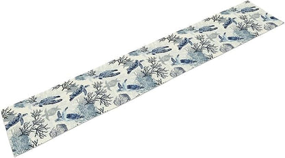 Summer Turtle Table Runner, Cartoon Sea Turtle Tropical Ocean Beach Teal - Image 7