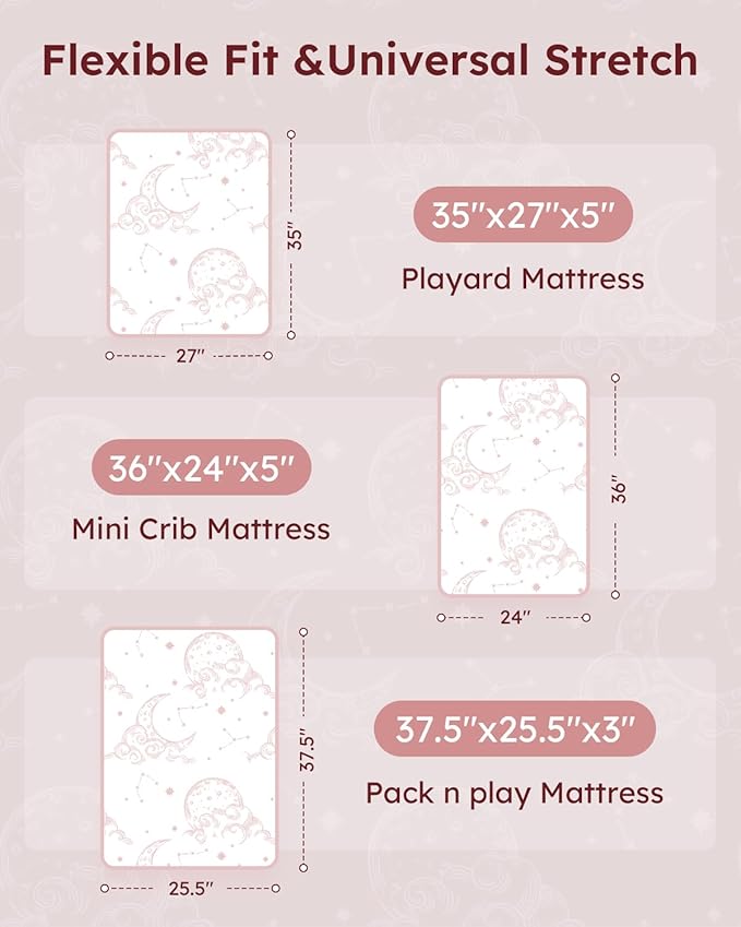 Pack and Play Sheets Fitted 3 Pack, Mini Crib Sheets - Image 3