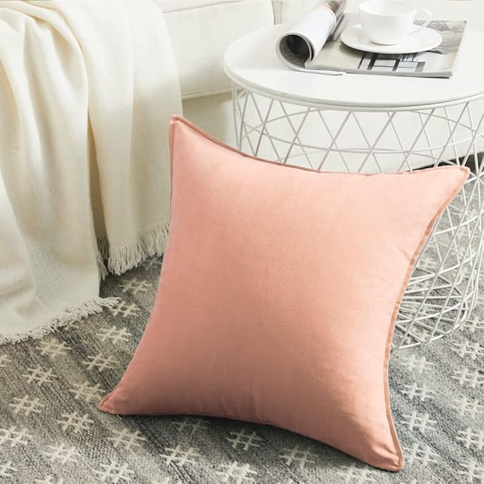 Fancy Homi 24x24 Pillow Covers, Super Soft Faux Suede Square Solid Coral - Image 2